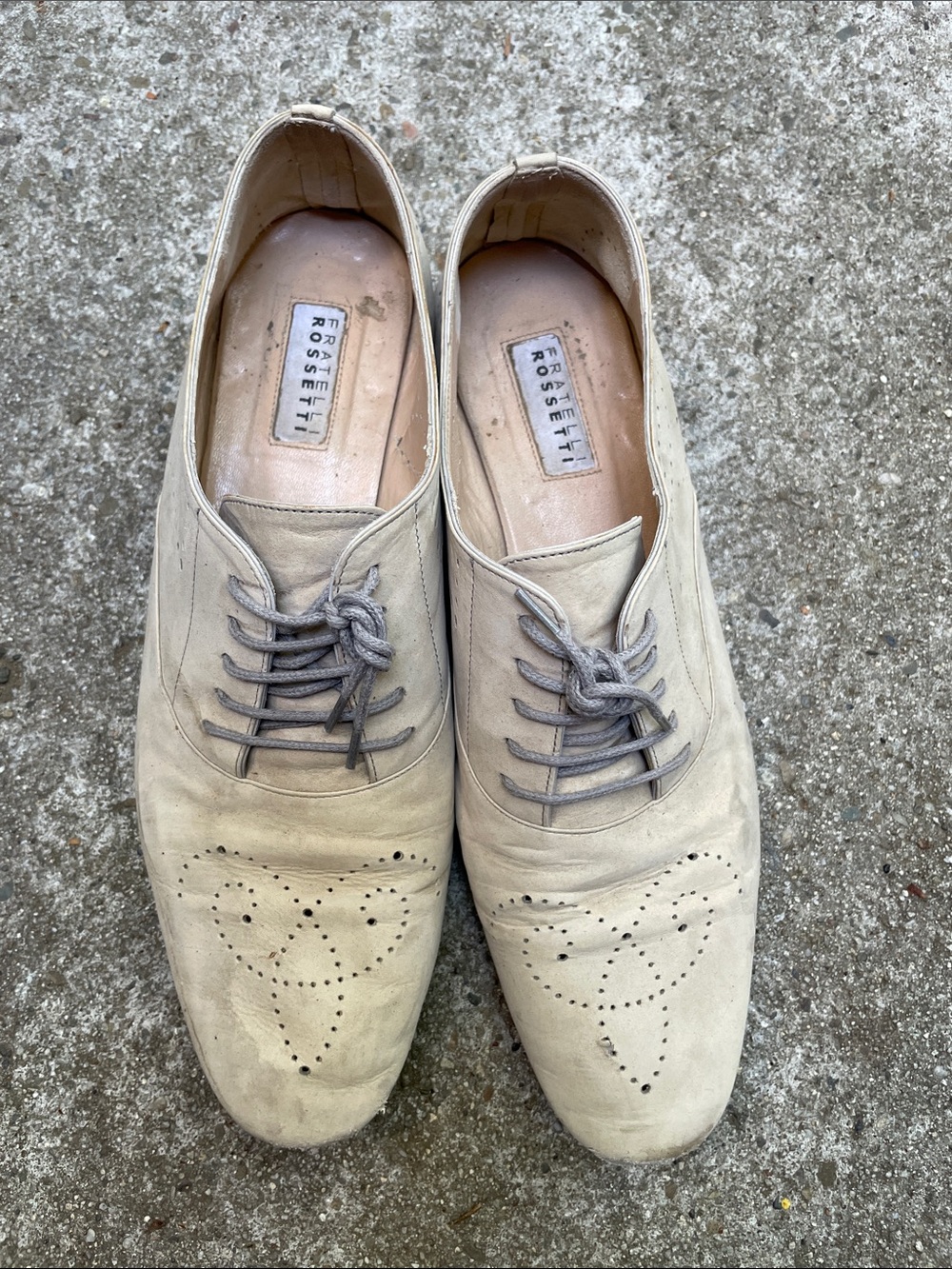 Fratelli Rossetti Light Beige Leather Lace-Up Suede Oxfords